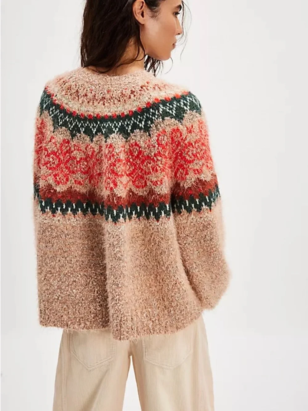 Free People Festive Frost Sweater Size S Eyelash Knit Fair Isle